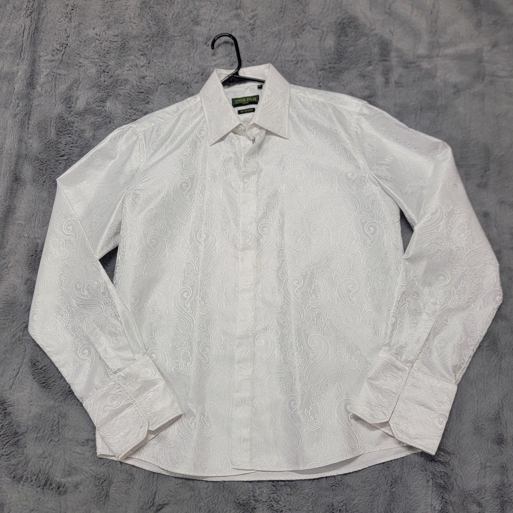 Inserch Shirt Mens XL White Paisley Jacquard French Cuff Formal Long Sleeve
